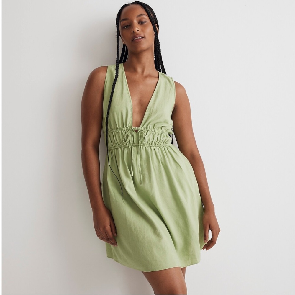 MADEWELL SOPHIA DEEP-V MINI DRESS IN SEEDLING GREEN SIZE XL NWT